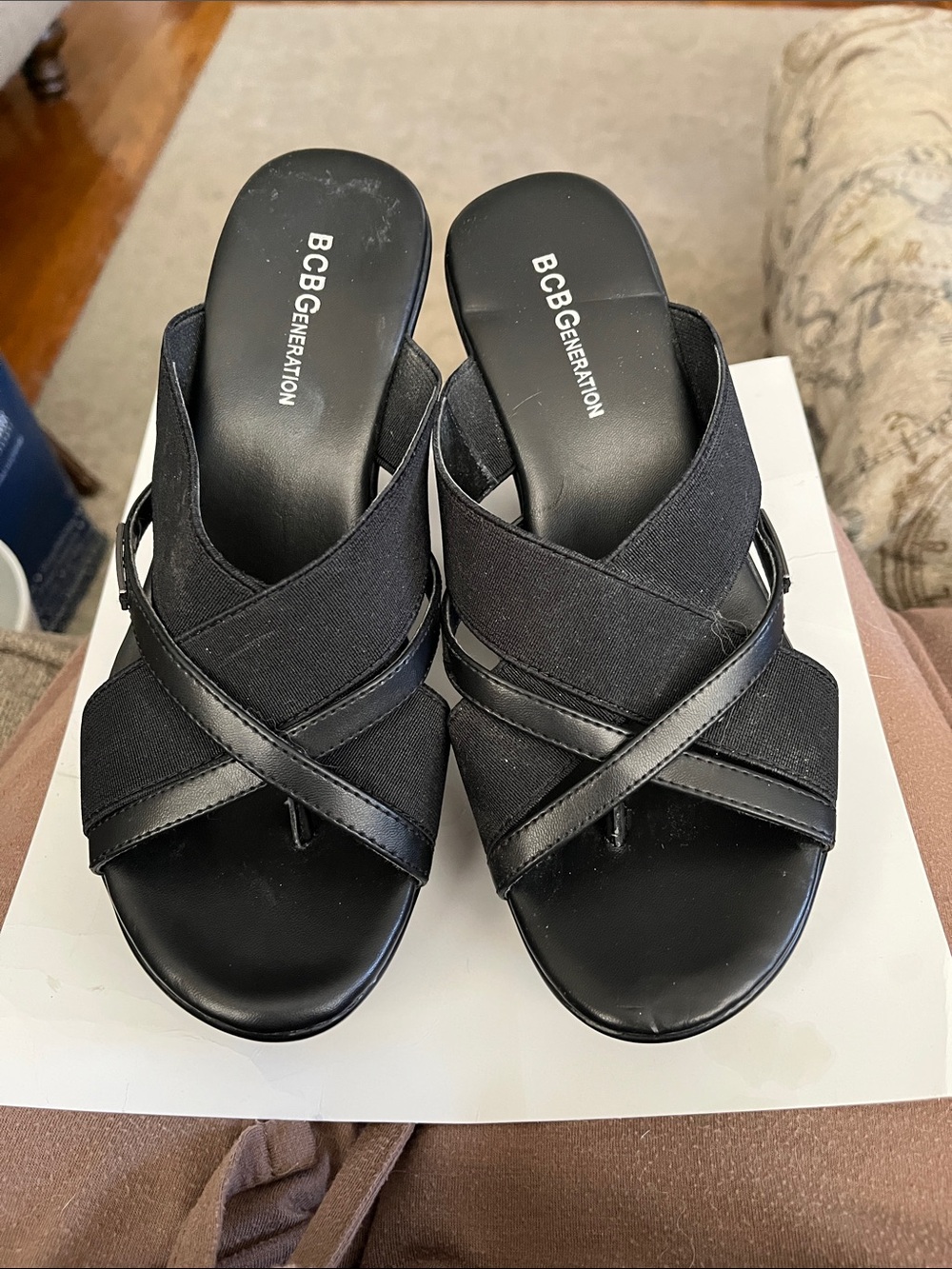 BCBGeneration Black Crisscross Slip-On Mules